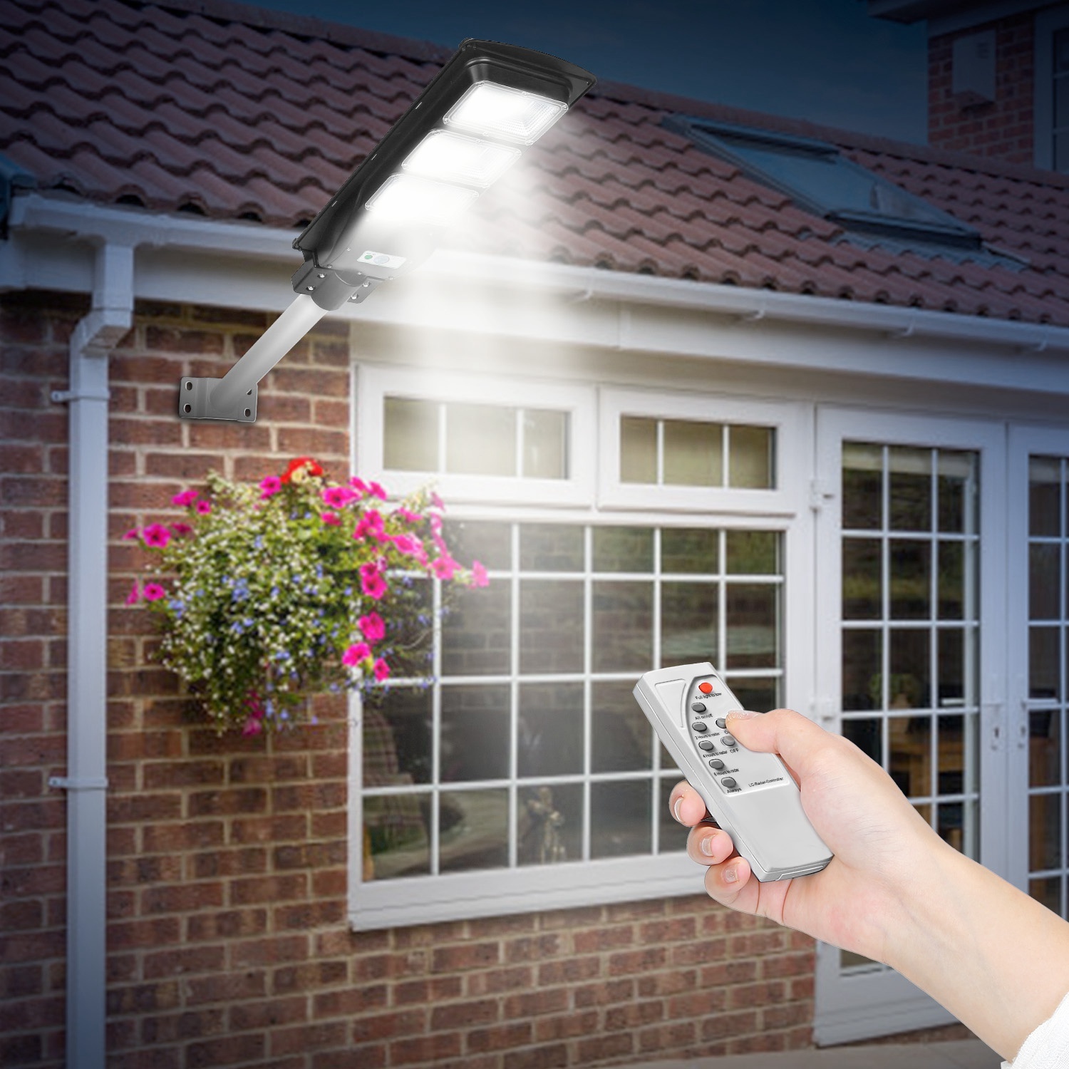 Solar Street Path Light Outdoor 180LEDs Sensor Remote Control Wireless Lamps IP65 Waterproof Lighting For Garage Front Door Garden Pathway - Image 3