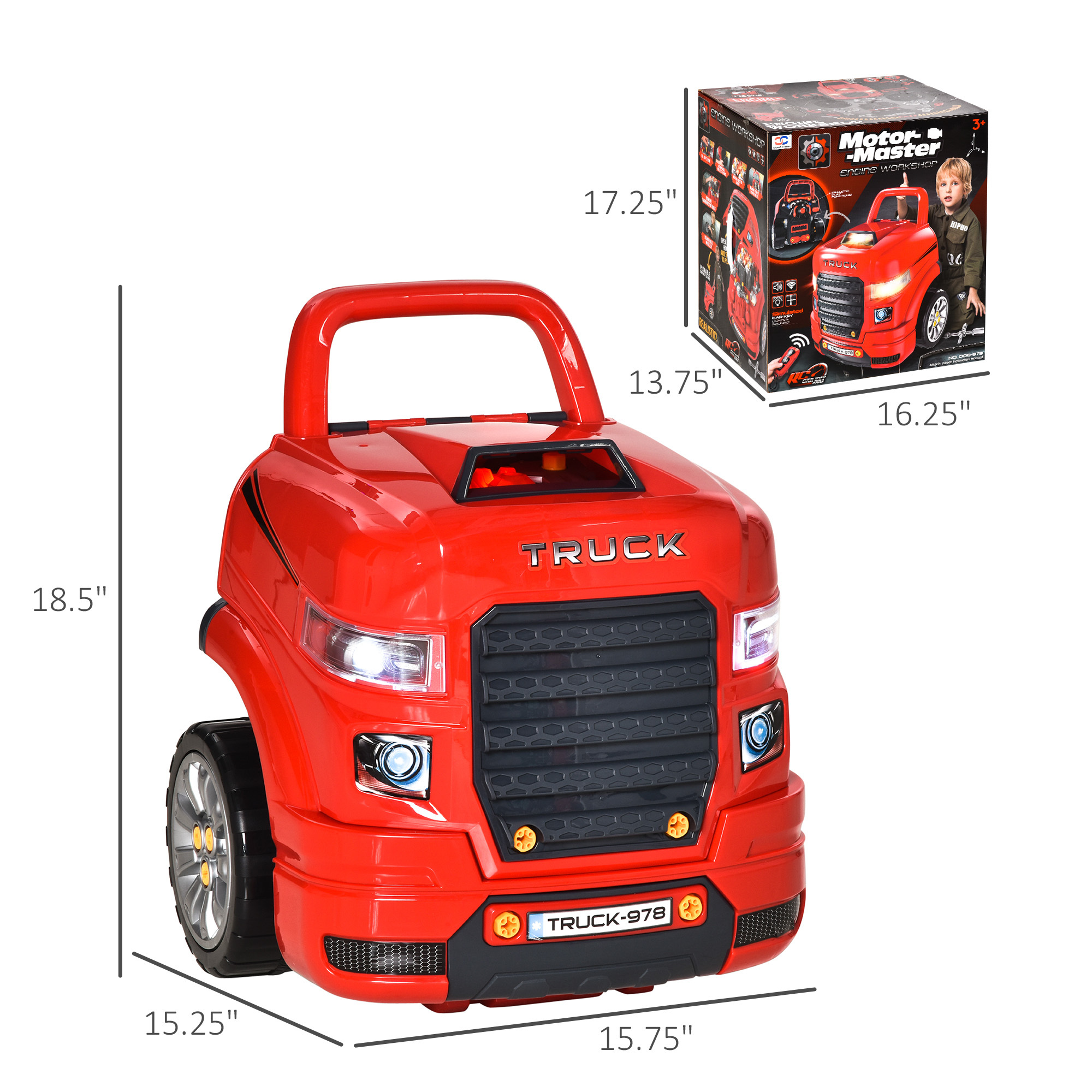 Mechanic Kids Truck Engine Toy Set, Car Service Play Set, Red - Image 5