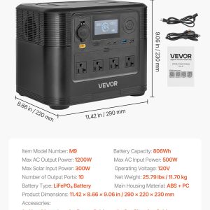 Portable Power Station, 1200W Solar Generator Power Station, 806Wh LiFePO4 Battery Backup With 10 Output Ports For Home Emergency, Outdoor Camping, RV Travel (Solar Panel NOT Included)