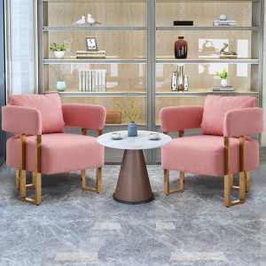 TS Modern Decorative Chair, Living Room Side Chair With Gold Metal Legs, No Wheels, Suitable For Dressing Area, Reception Room, Office,Teddy Fleece Upholstered Metal Foot Sofas 2PCS