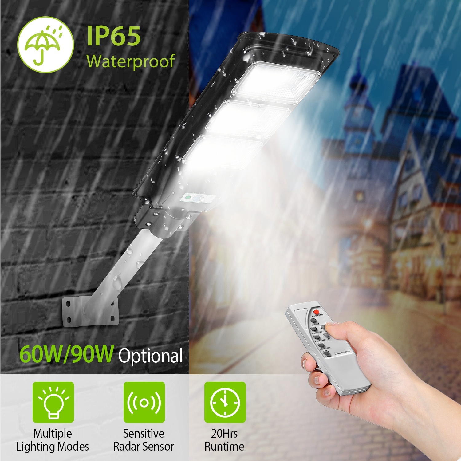 Solar Street Path Light Outdoor 180LEDs Sensor Remote Control Wireless Lamps IP65 Waterproof Lighting For Garage Front Door Garden Pathway - Image 7