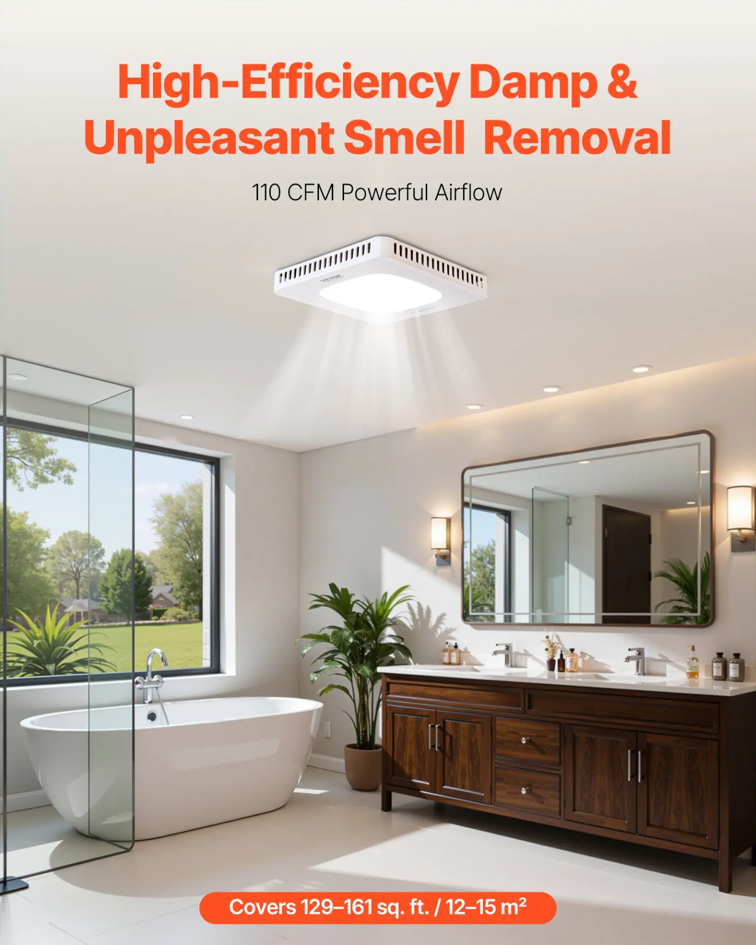 VEVOR Bathroom Exhaust Fan with LED Light, 110 CFM Bathroom Vent Three Gear Color Temp, 1.5 Sones Low-Noise, Premium AC Motor Ceiling Fan for Laundry Room, Storage Room, Home Ventilation, White