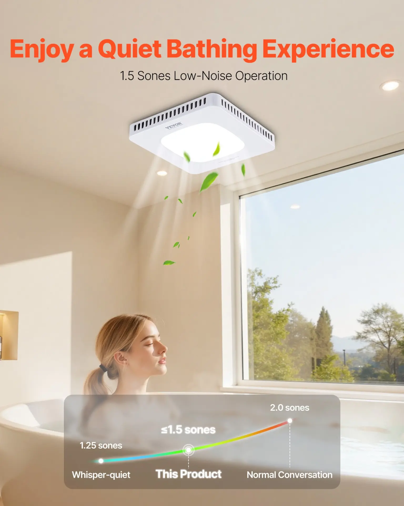 VEVOR Bathroom Exhaust Fan with LED Light, 110 CFM Bathroom Vent Three Gear Color Temp, 1.5 Sones Low-Noise, Premium AC Motor Ceiling Fan for Laundry Room, Storage Room, Home Ventilation, White - Image 4