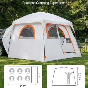 VEVOR Large SUV Tent for 6 Person, 10 x 9 FT 3-Season SUV Tailgate Tent with Ventilated Doors & Mesh Windows, PU2000mm Waterproof Dual-Use Car Rear Hatch Tents for Outdoor Camping Hiking