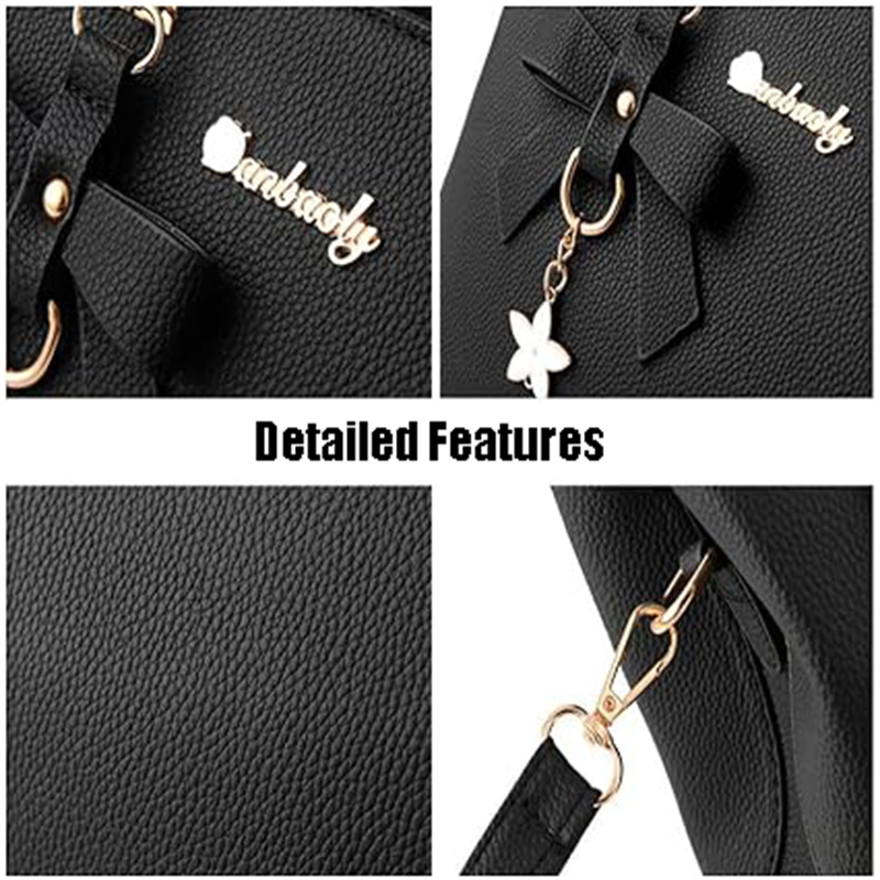 Top-handle Handbags Purse For Women Small Satchel PU Leather Shoulder Crossbody Bag With Bowtie Pendant - Image 5