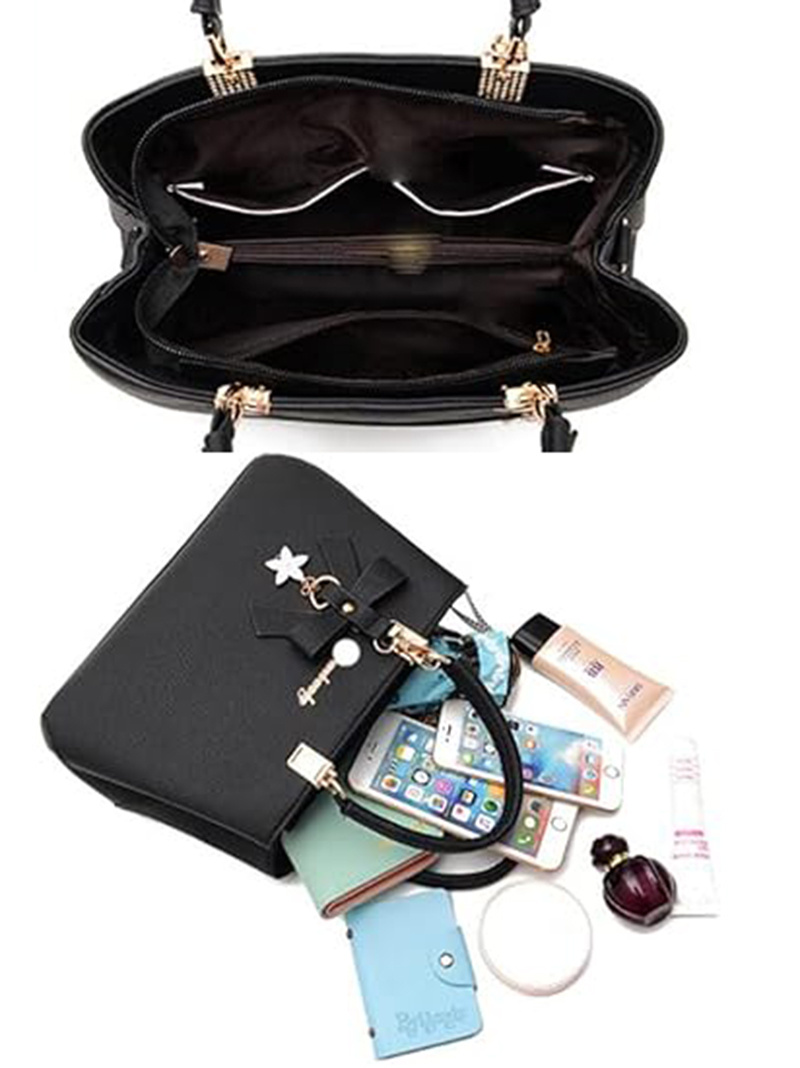 Top-handle Handbags Purse For Women Small Satchel PU Leather Shoulder Crossbody Bag With Bowtie Pendant - Image 3