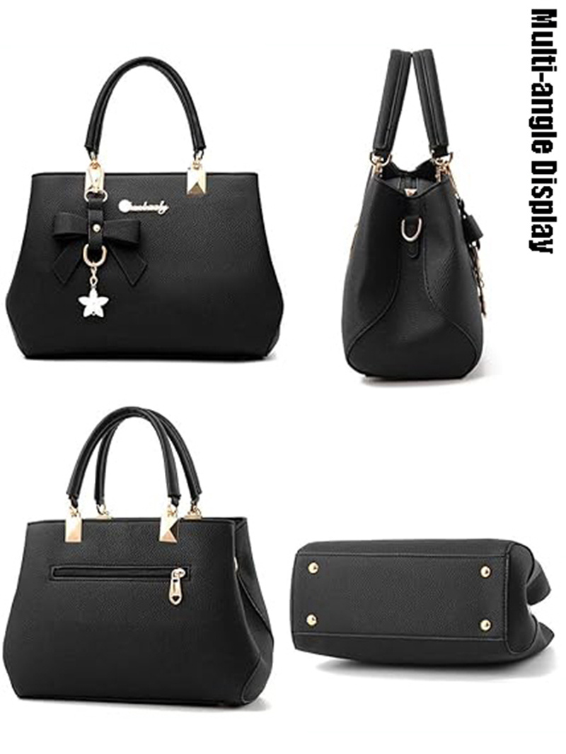 Top-handle Handbags Purse For Women Small Satchel PU Leather Shoulder Crossbody Bag With Bowtie Pendant - Image 2
